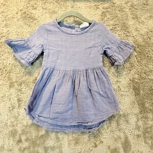 City Mouse Dress Organic Cotton Purple Flutter Sleeve Muslin 12-18 Months Girl